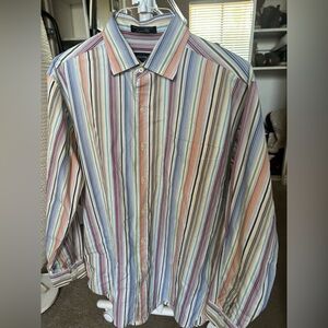 Austin Reed London Shirt Multicolor 80’s 2-ply Cotton English Fit Large Striped